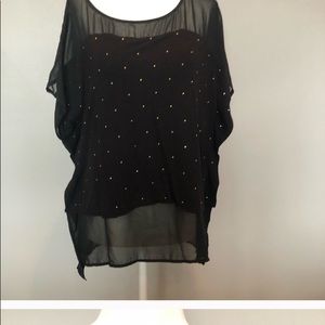 Jennifer Lopez Black Blouse/ sheer gold studded